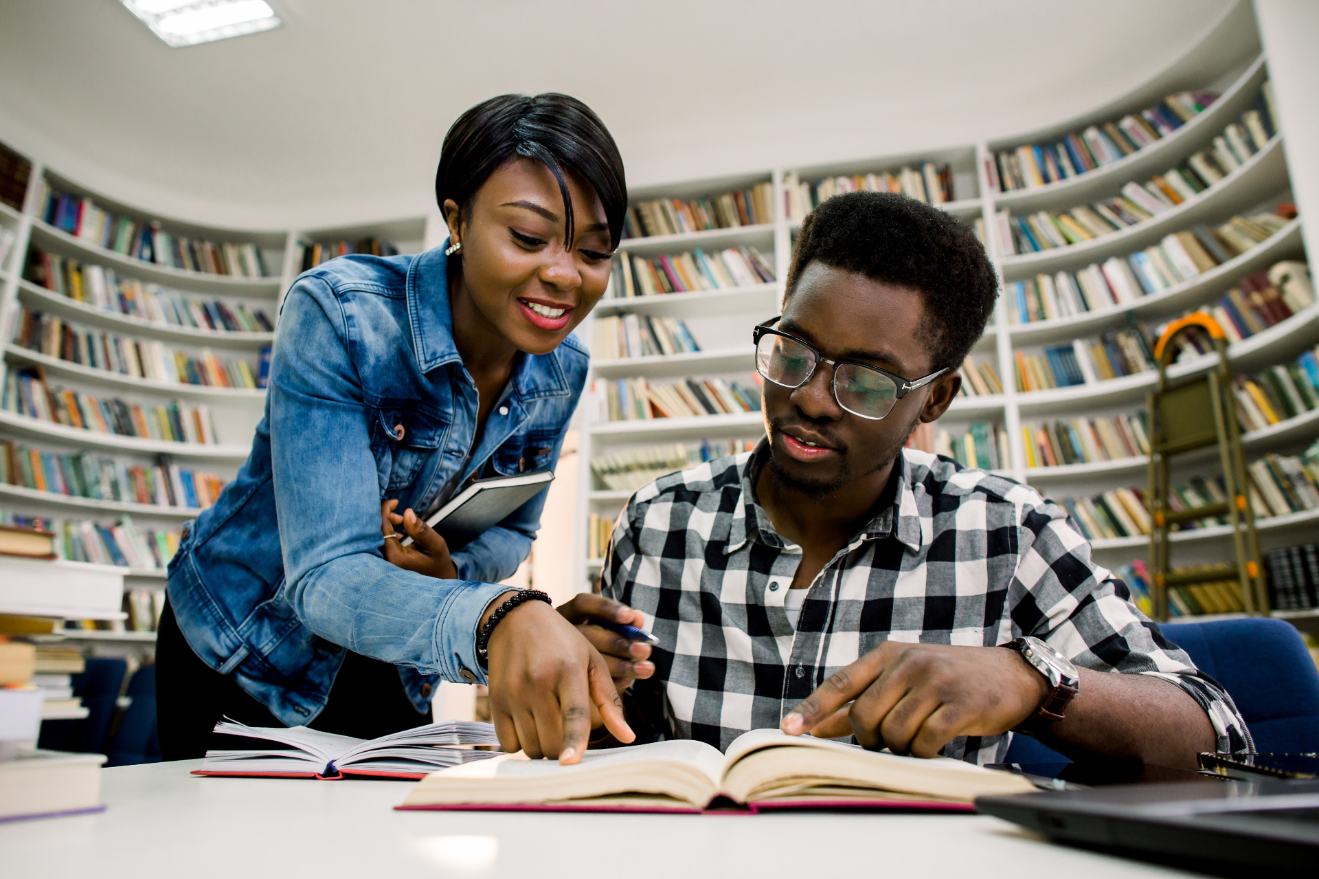 Virginia Union University students studying together in the library
